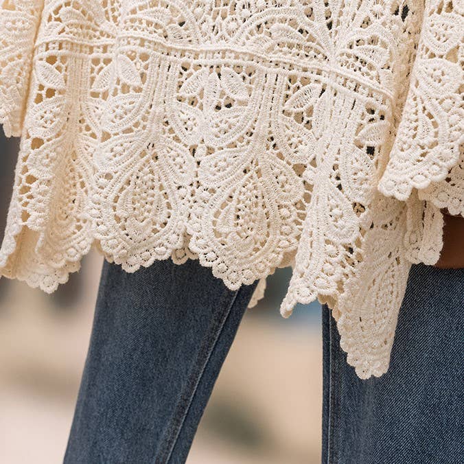 Bohemia Crochet Lace bell flare sleeve tee top cover up