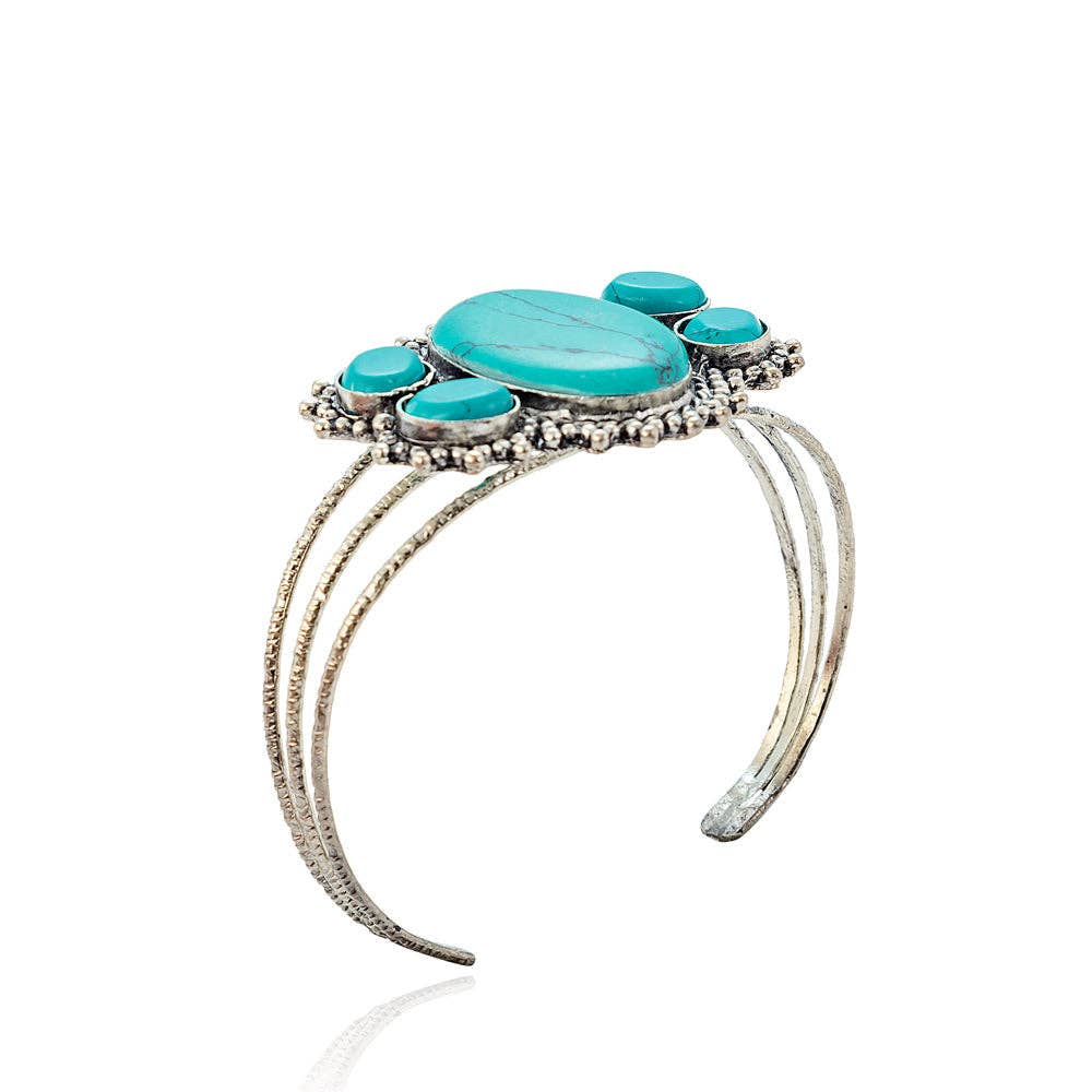 Mystic Winds Turquoise Cluster Bracelet – Southwestern Silver Statement Cuff