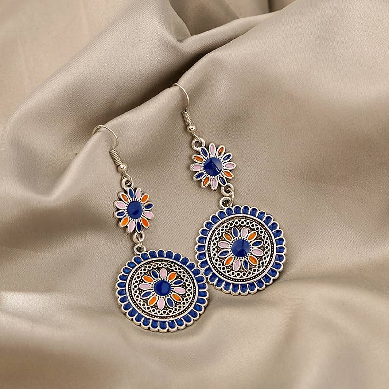 Bohemian - Style Floral Disc Dangle Earrings