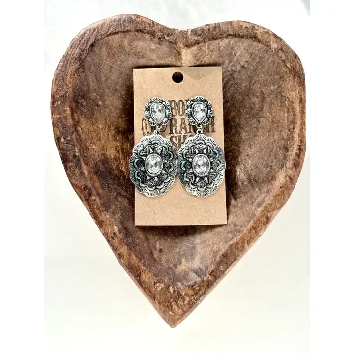 Western Concho Turquoise Stone Post Drop Earrings