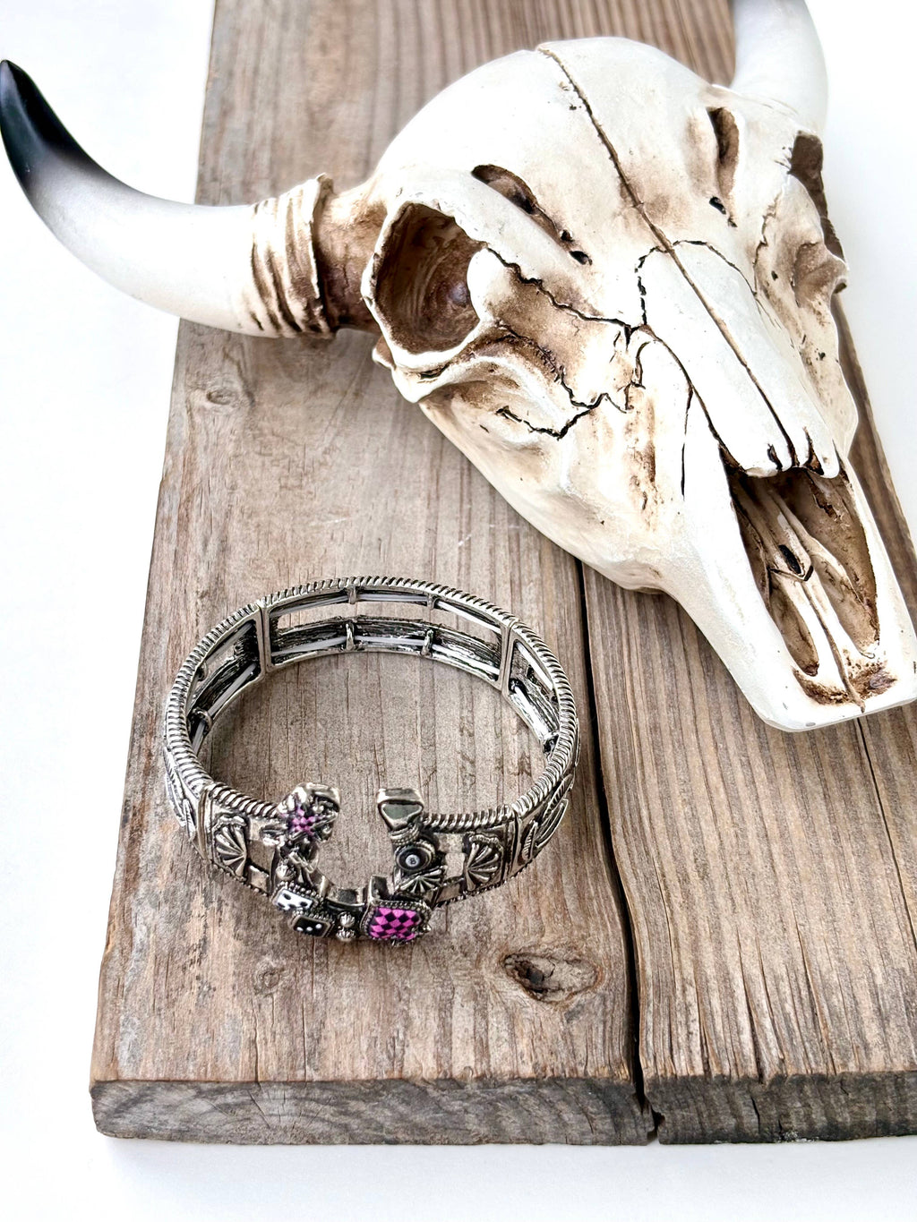 Western Horseshoe Spade Checker Stretch Bracelet