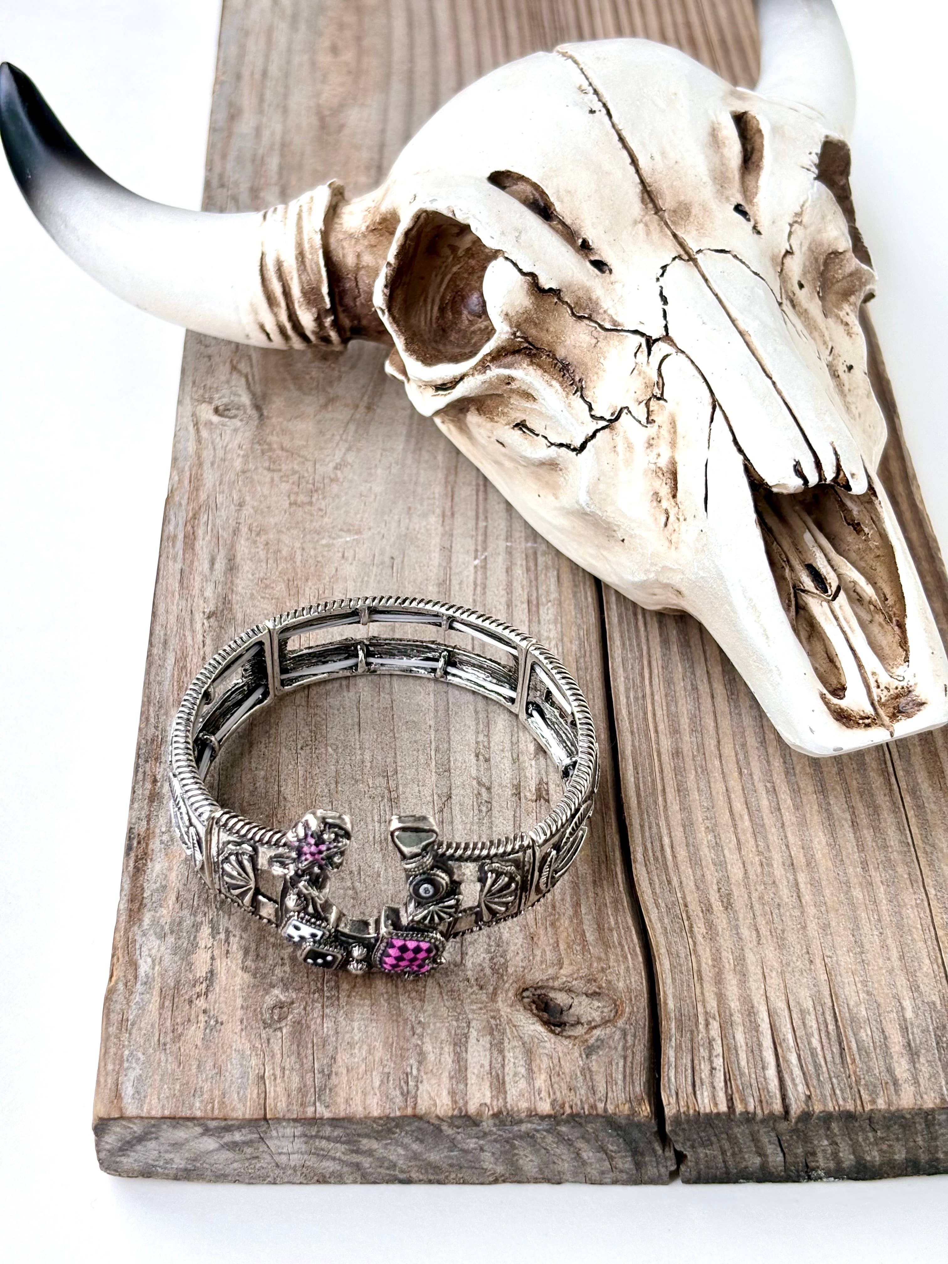 Western Horseshoe Spade Checker Stretch Bracelet