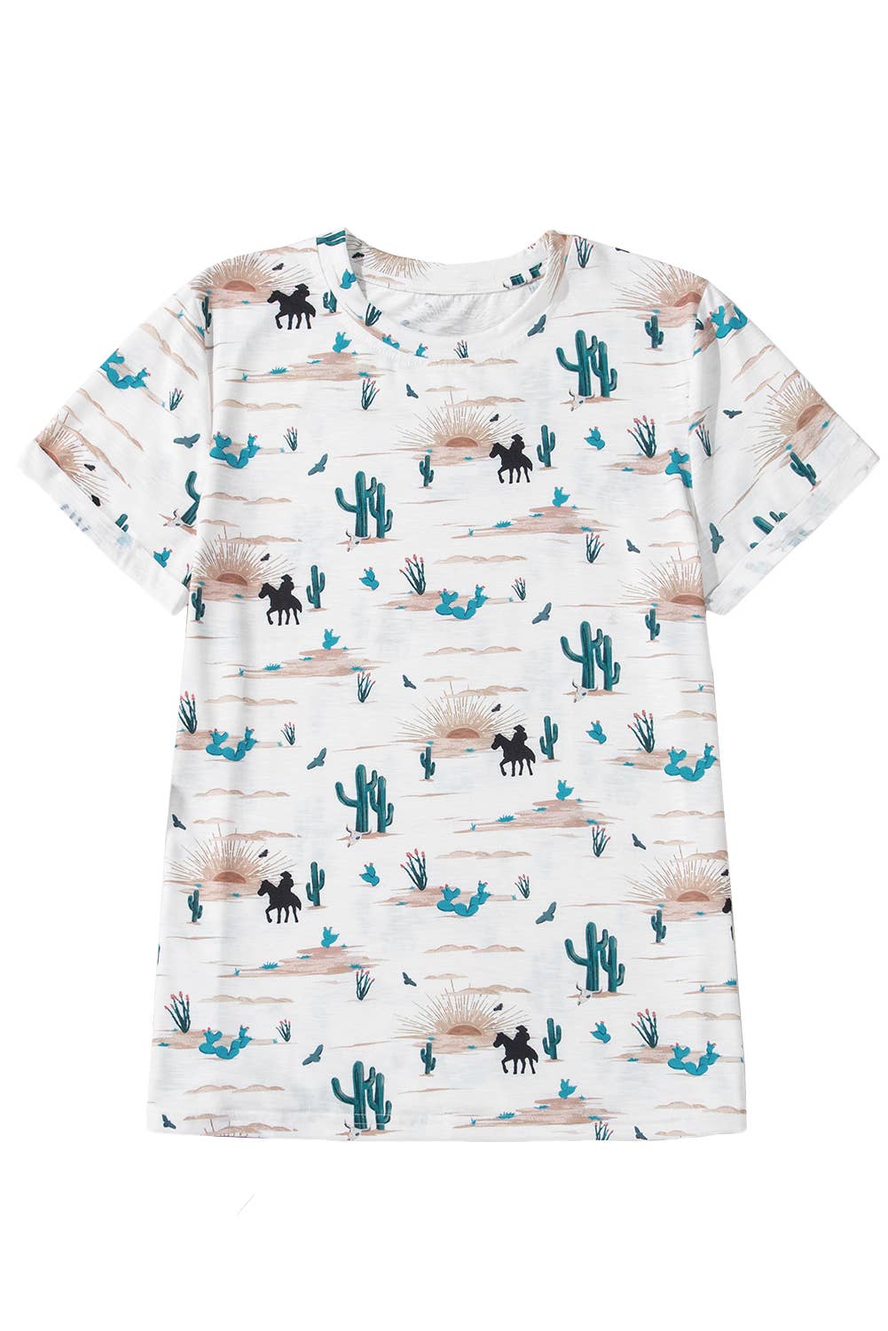 Western Cactus Print Short Sleeve Top