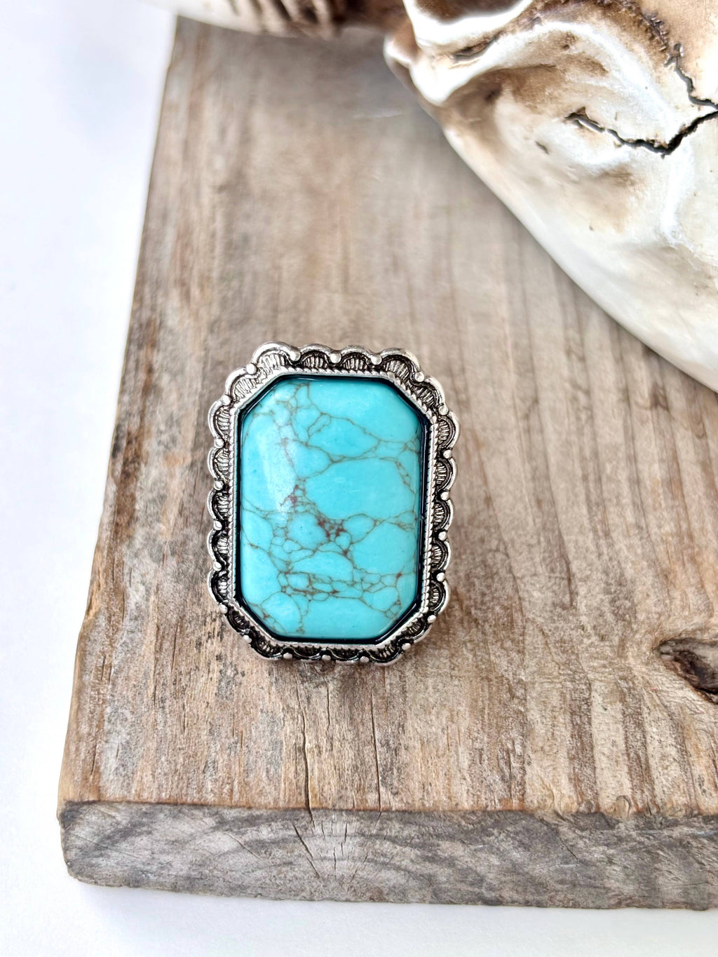 Western Style Turquoise Stone Adjustable Ring