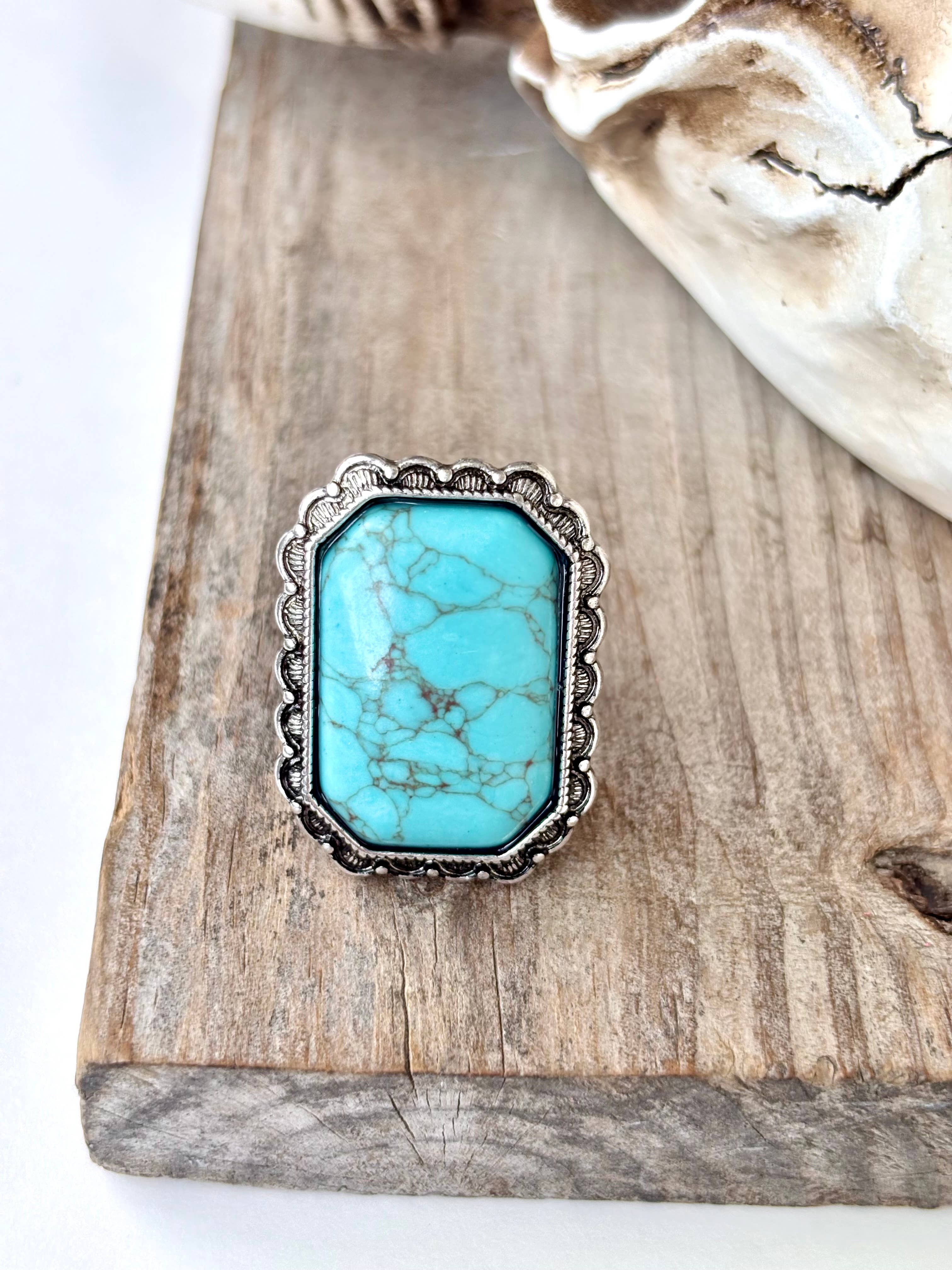 Western Style Turquoise Stone Adjustable Ring