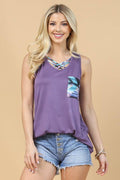 ROMMY AZTEC PRINT COLOR BLOCK CROSSED V-NECK TOP