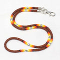 Handmade beaded Brown woven Southwestern lanyard featuring Czech glass beads in vibrant colors.