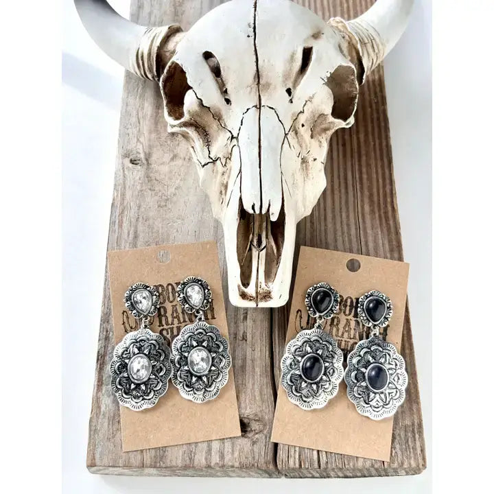 Western Concho Turquoise Stone Post Drop Earrings