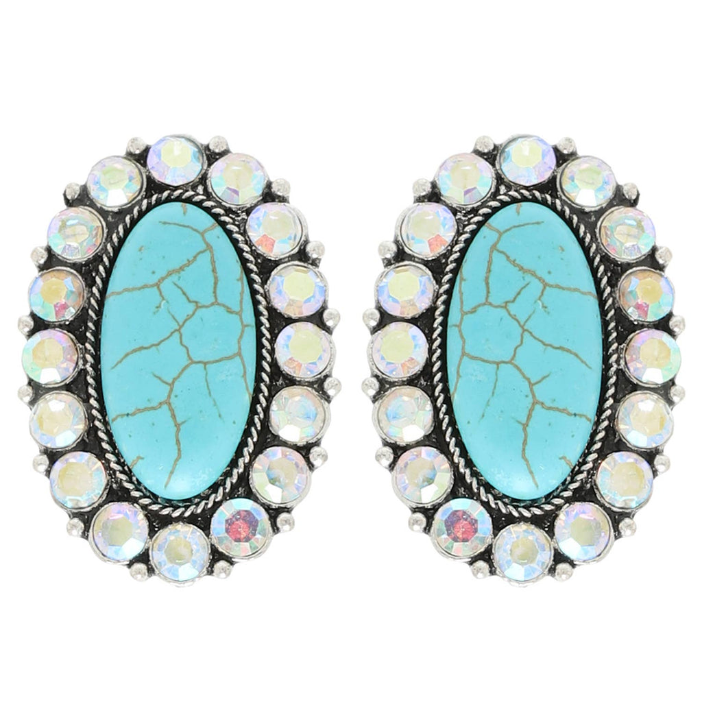Western Crystal Turquoise Oval Post Earrings