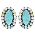 Western Crystal Turquoise Oval Post Earrings