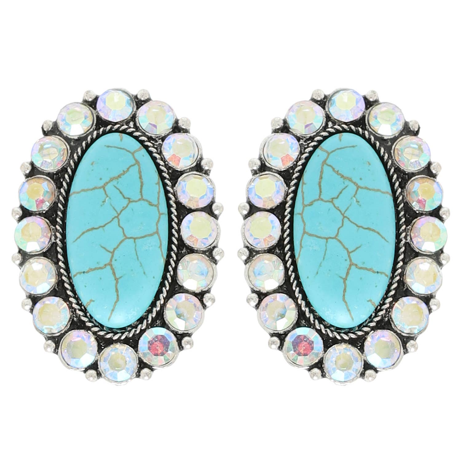 Western Crystal Turquoise Oval Post Earrings