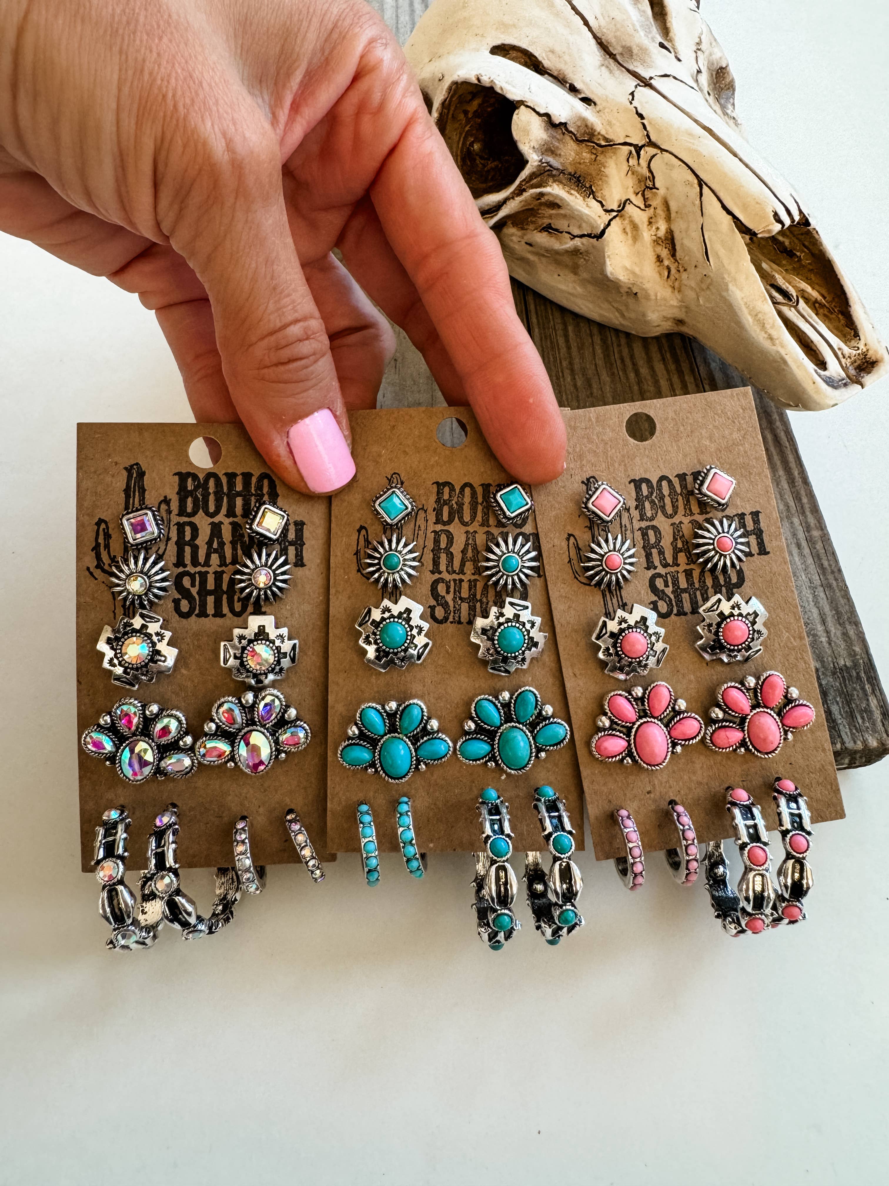 6 Pair Western Navajo Style Rhinestone Stud Stud Earring Set