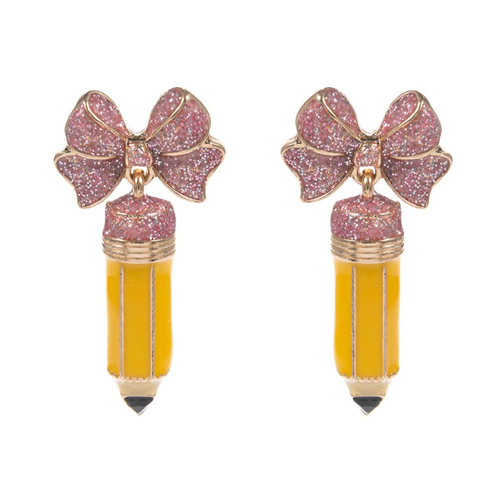 Enamel Bow Pencil Dangle Earrings