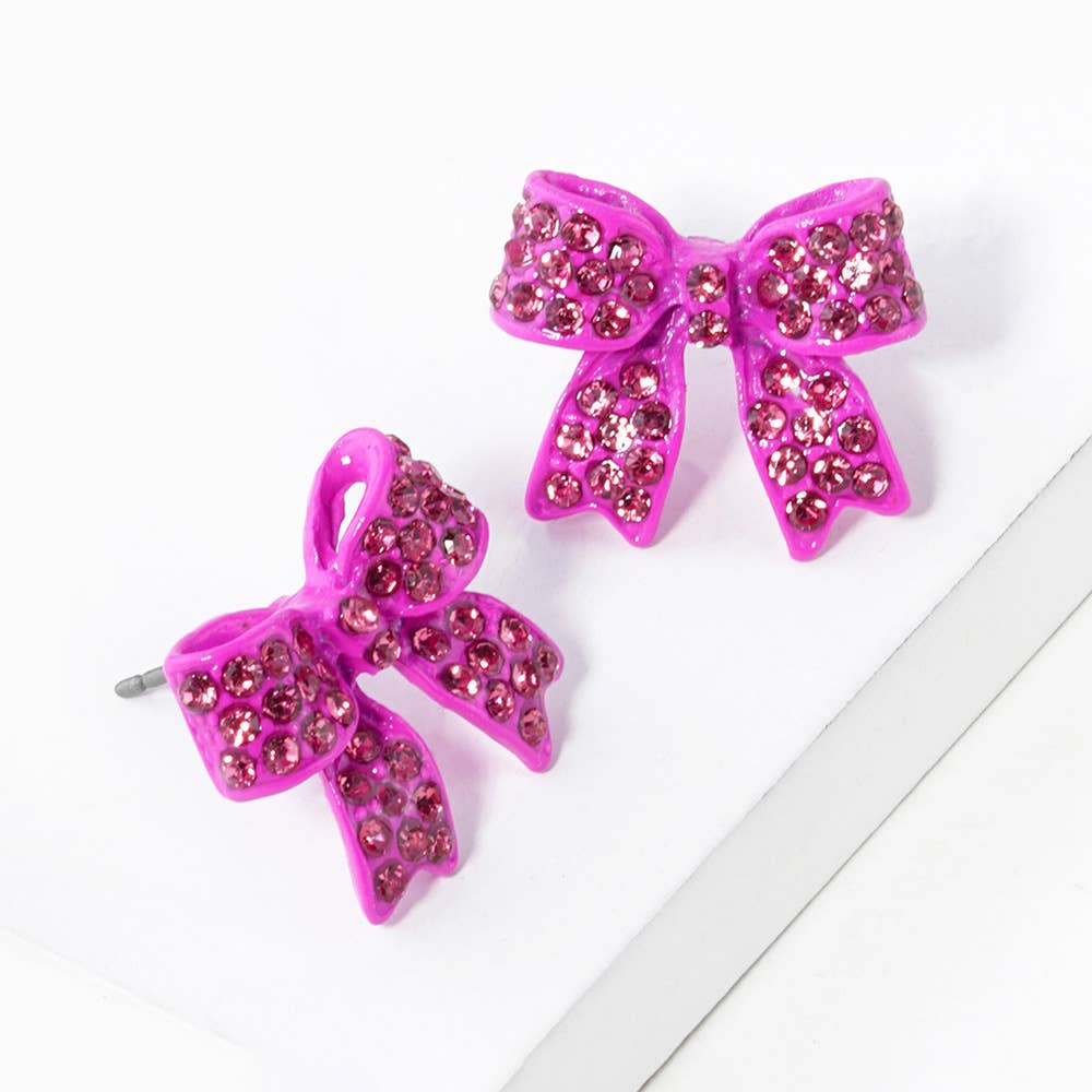 Crystal Rhinestone Pave Bow Stud Earrings
