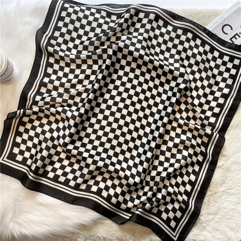 LARGE CHECKER PRINT SILKY FEEL BANDANA SCARF