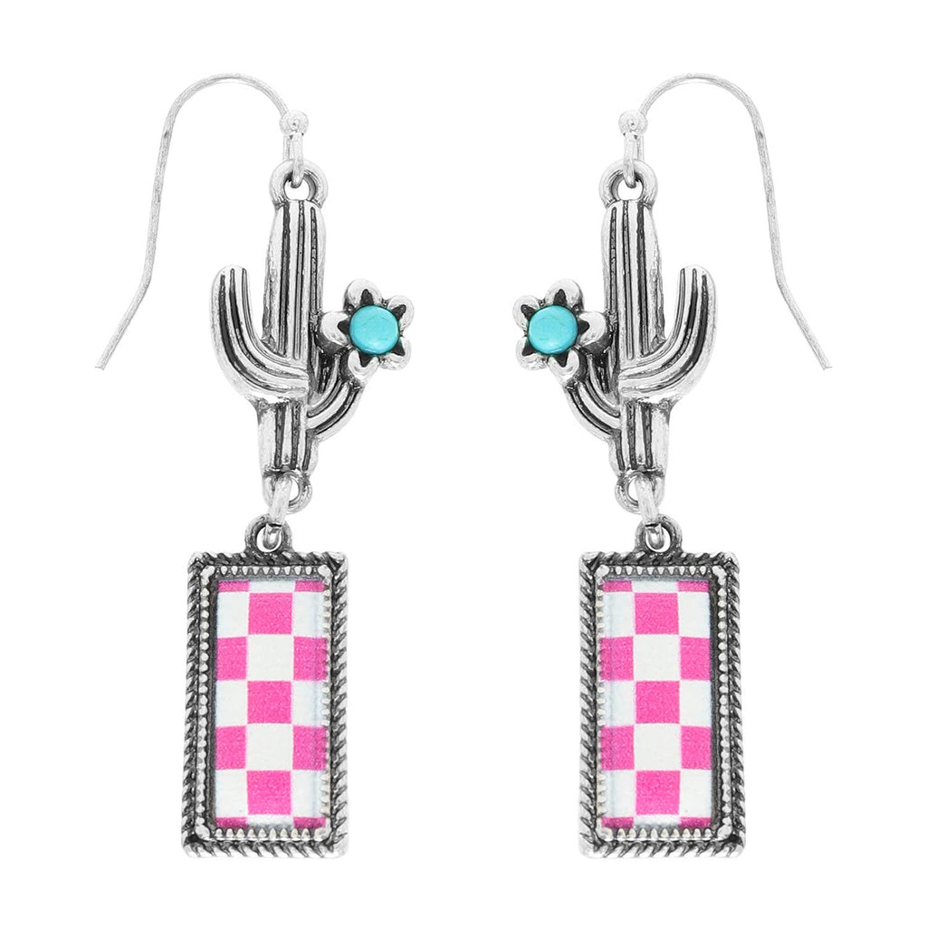 Western Theme Checkerboard Bar Post Earrings