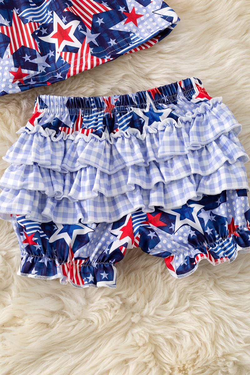 Patriotic star printed tunic & baby bloomers with ruffle butt.