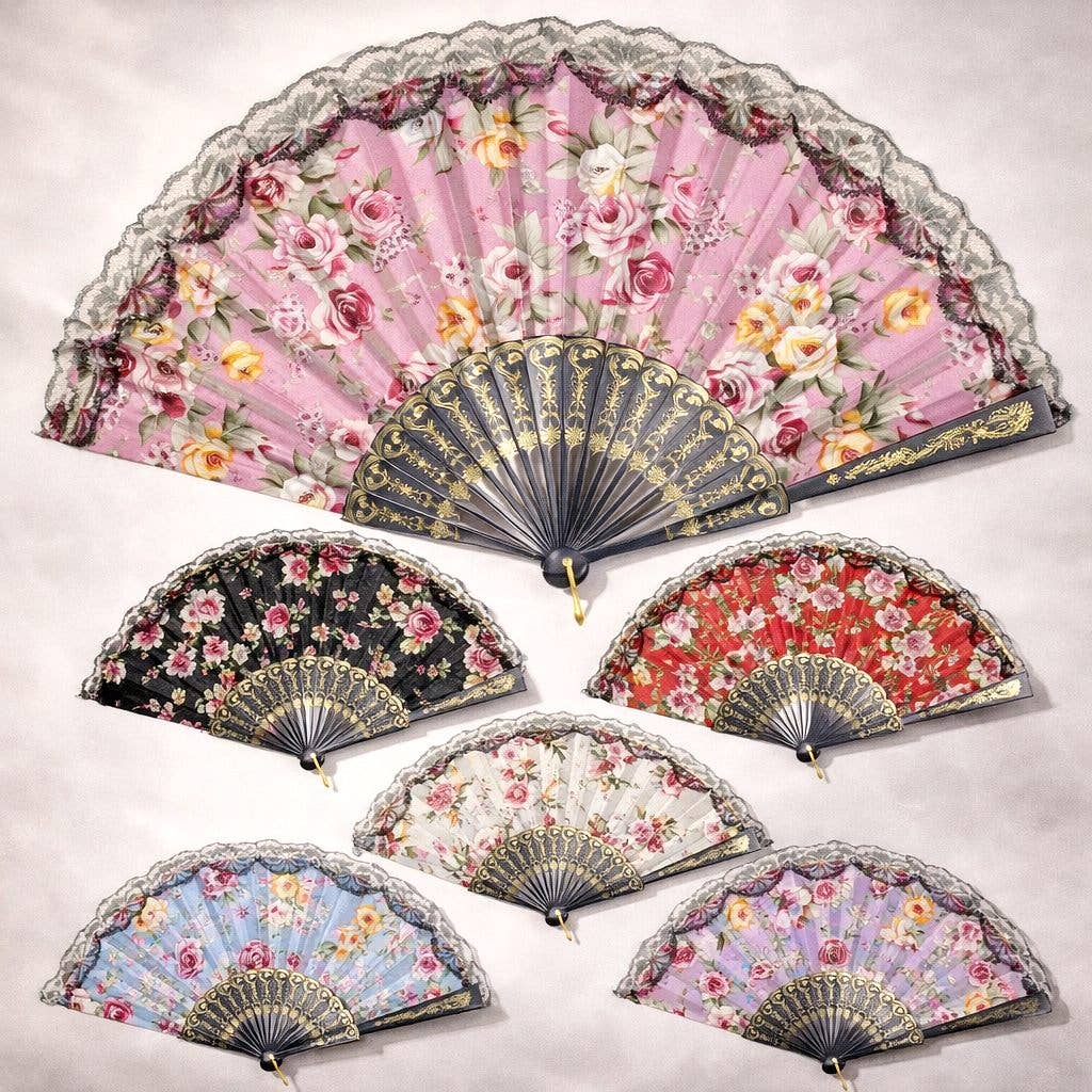 Elegant Flower Lace Fan, Decorative Summer Hand Fan