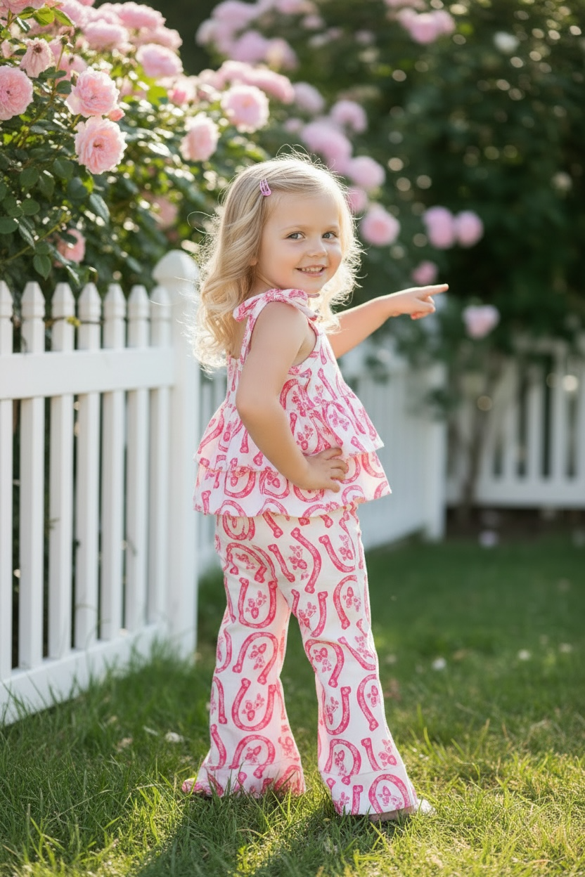 Shoe horse/ fuchsia floral printed 2 piece set.