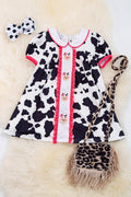 🐮Cow spotted dress with embroidered cows & fuchsia trim🐮