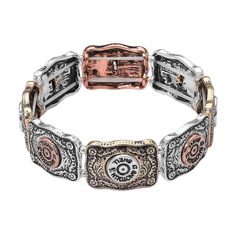 Western Shotgun Shell Embossed Vintage Stretch Bracelet
