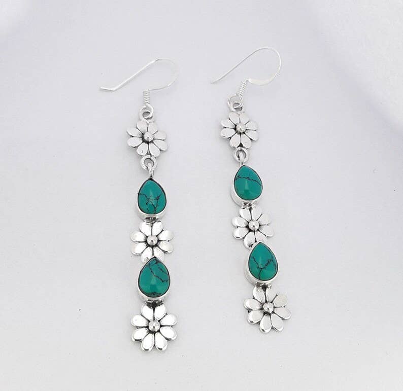 🐝Boho Turquoise Flower Dangle Earrings