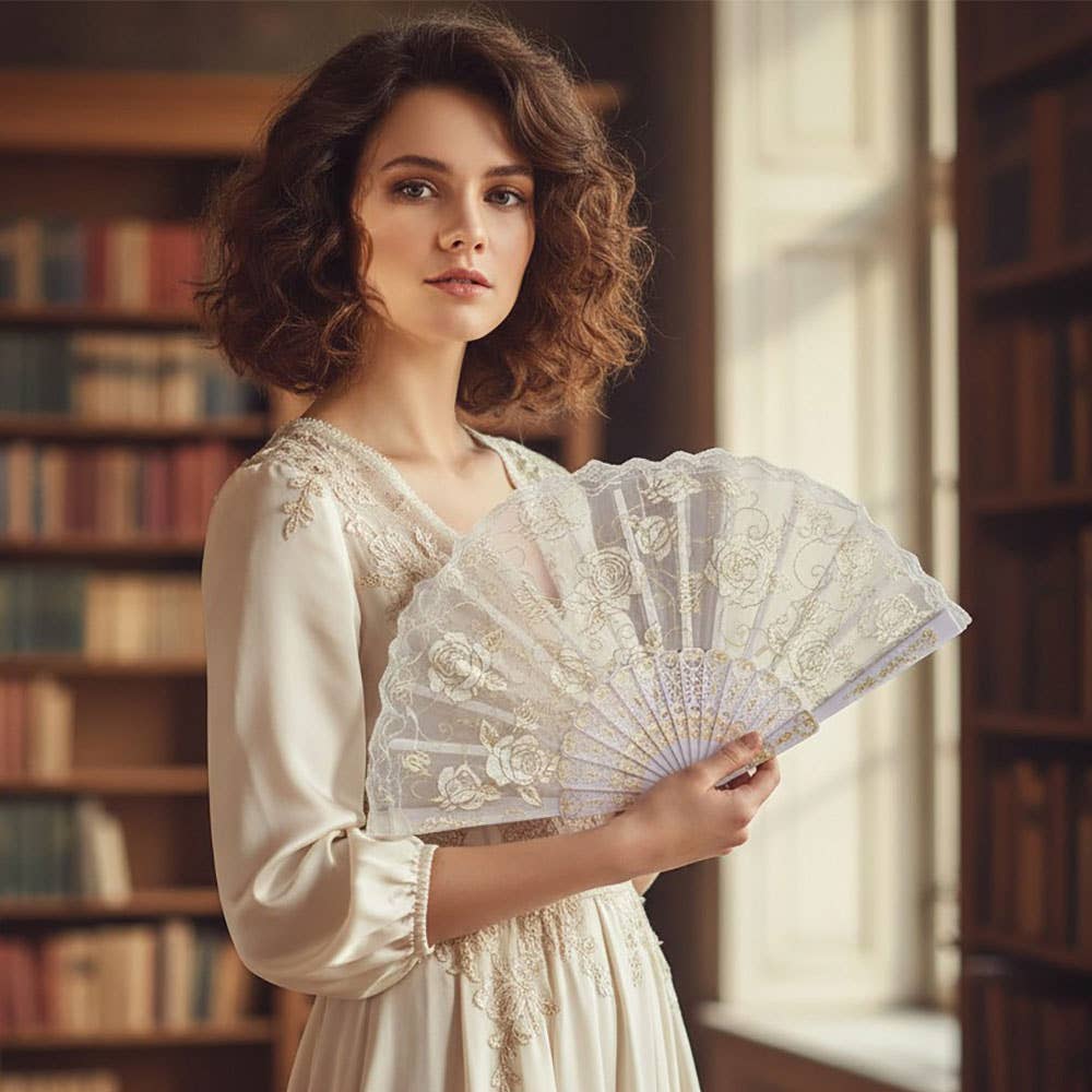 Elegant Floral Lace Folding Hand Fans
