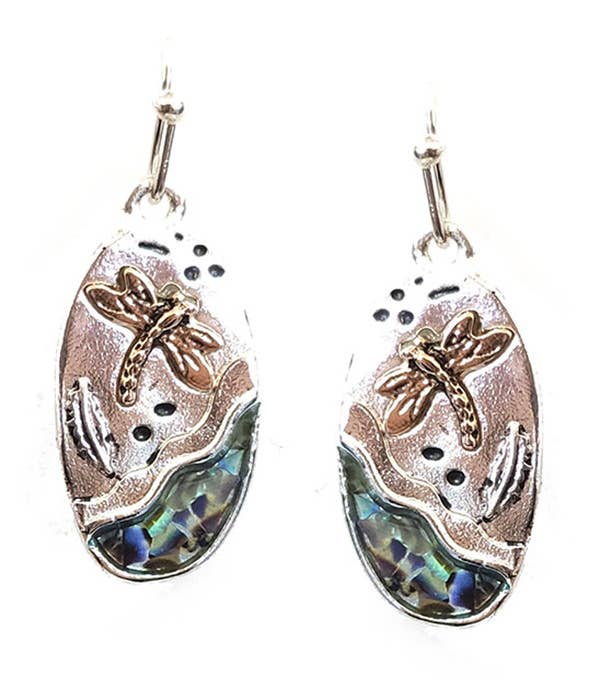 . GARDEN  ABALONE DRAGONFLY EARRING