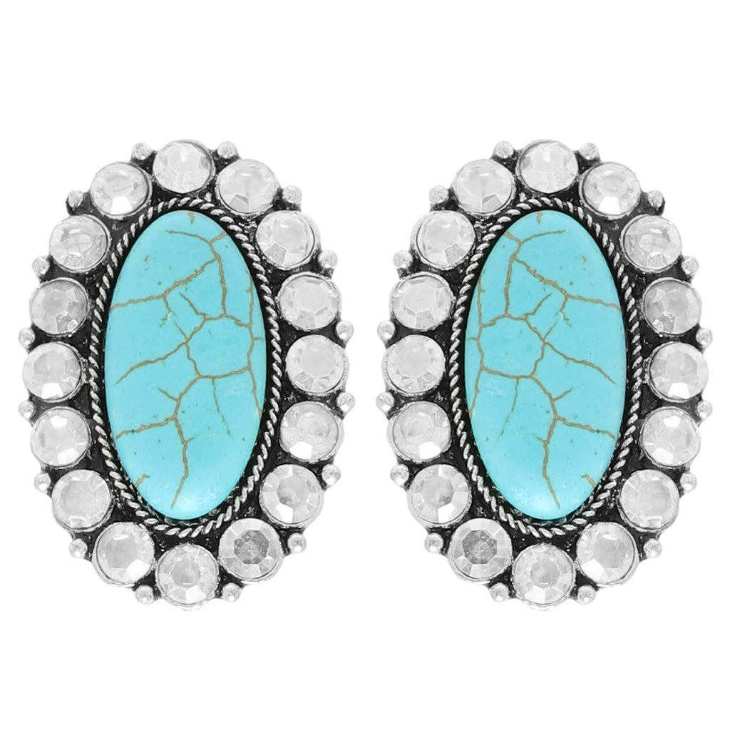 Western Crystal Turquoise Oval Post Earrings
