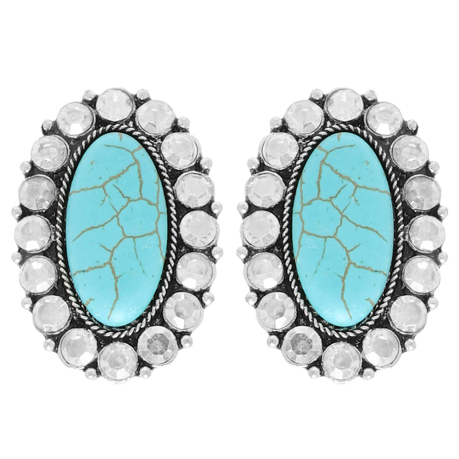 Western Crystal Turquoise Oval Post Earrings