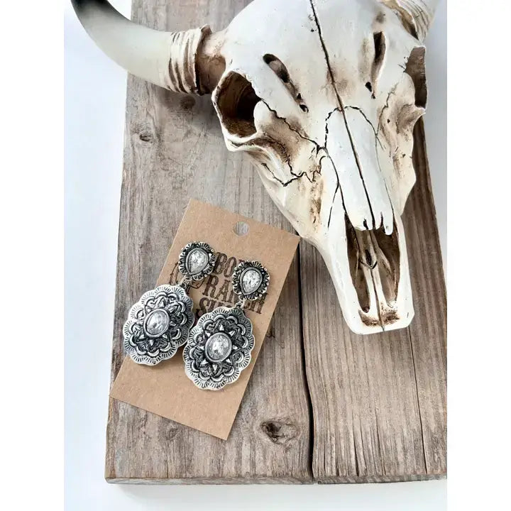 Western Concho Turquoise Stone Post Drop Earrings