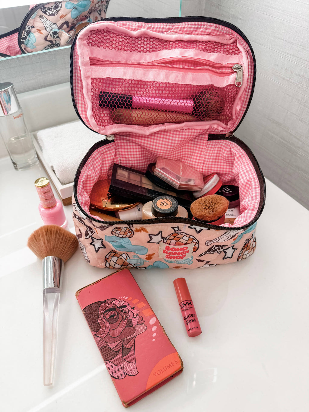 Quilted Western Makeup Bag Organizer | Cowgirl Cosmetic Bag