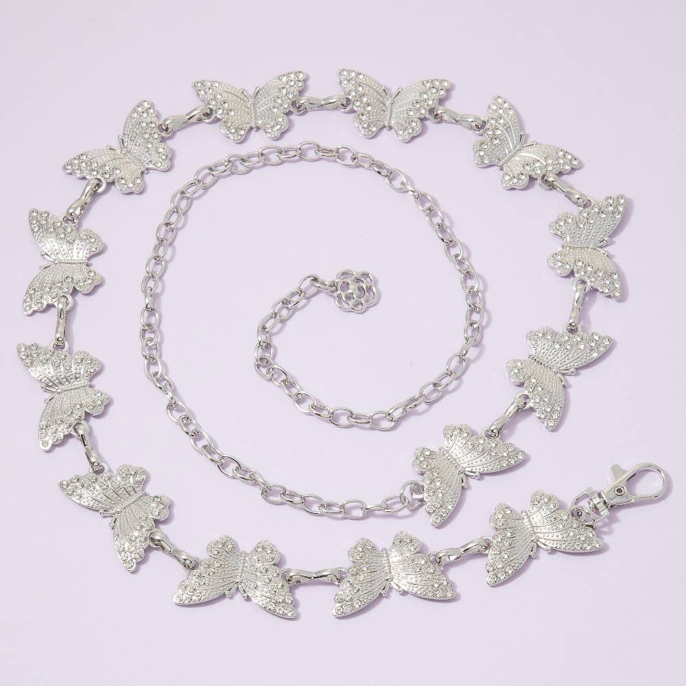 Rhinestone Butterfly Link Chain Belt