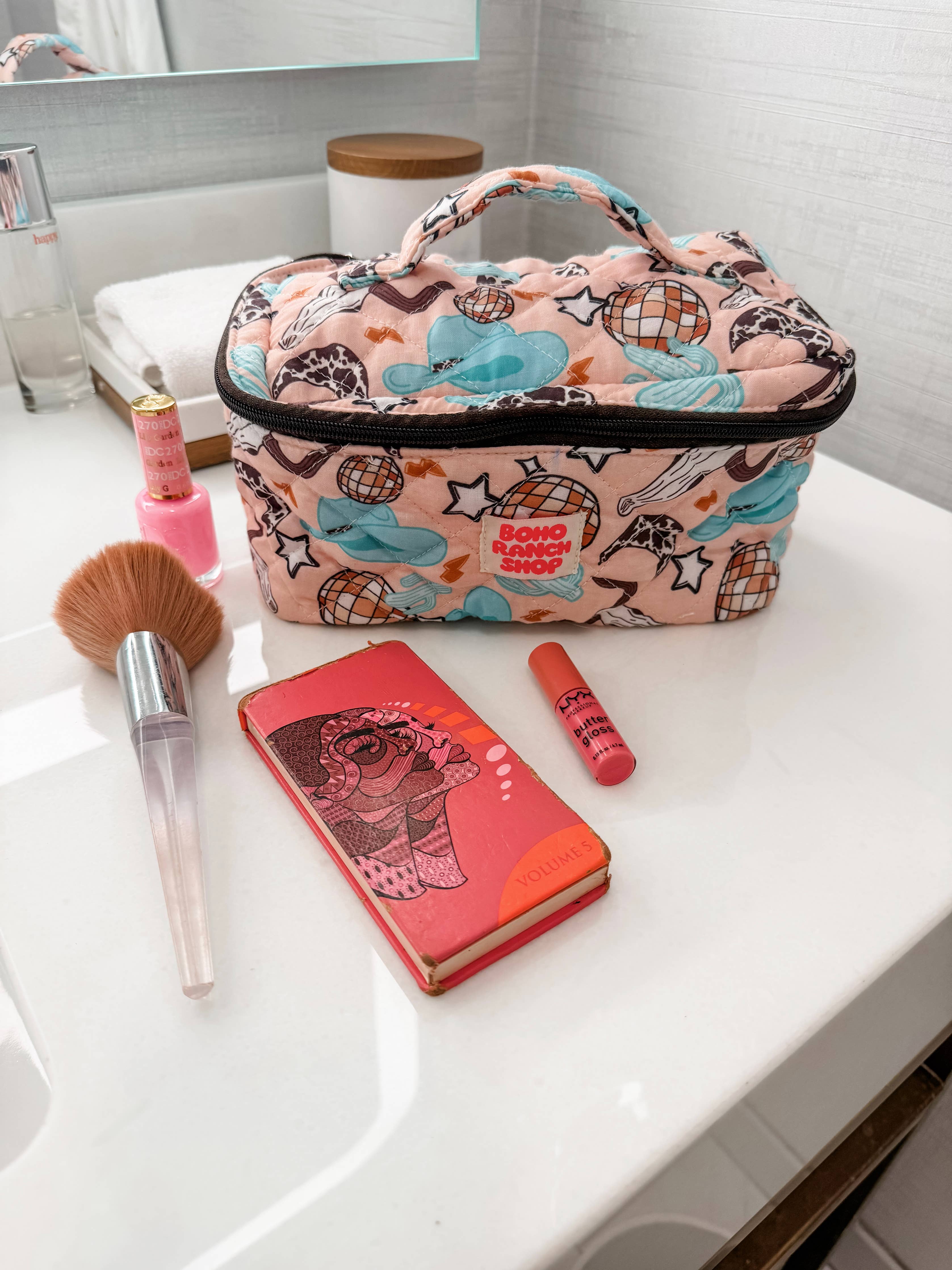 Quilted Western Makeup Bag Organizer | Cowgirl Cosmetic Bag