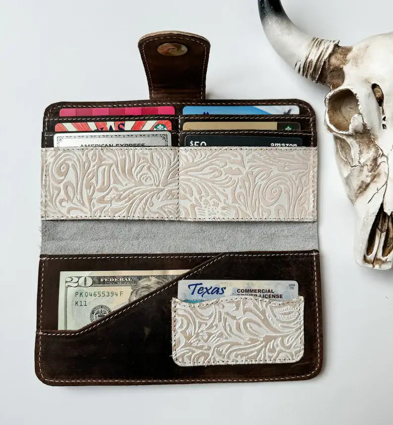 Western Floral Leather Tooled Wallet