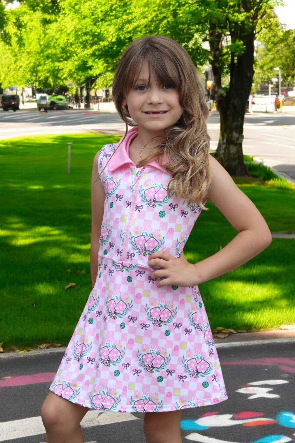 Pickleball girls tennis dress with under shorts.