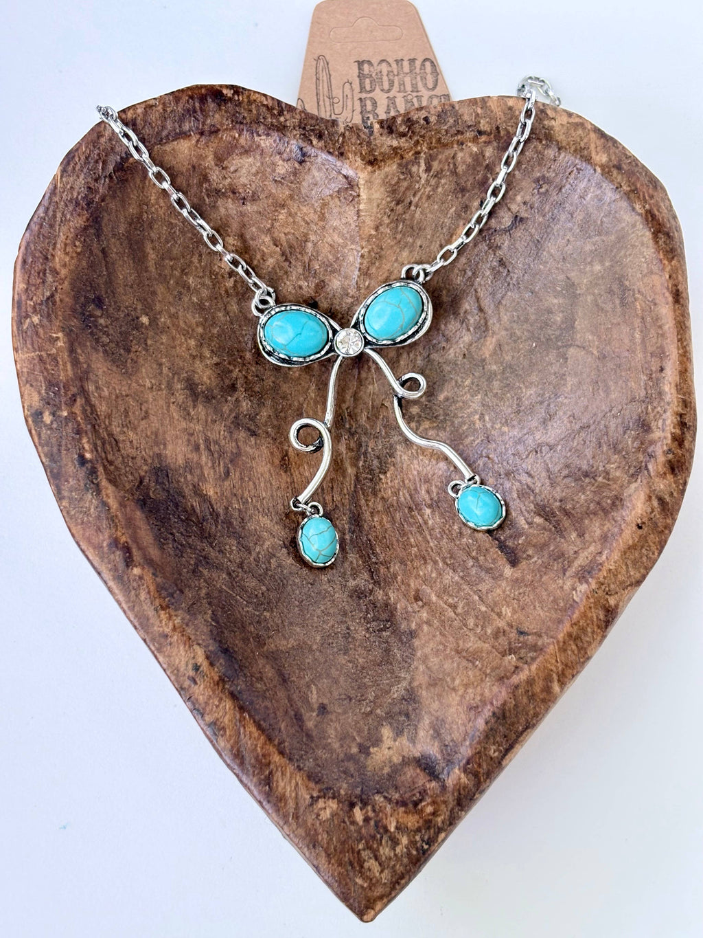 Western Style Turquoise Stone Coquette Bow Pendant Necklace
