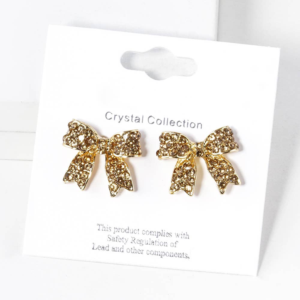 Crystal Rhinestone Pave Bow Stud Earrings