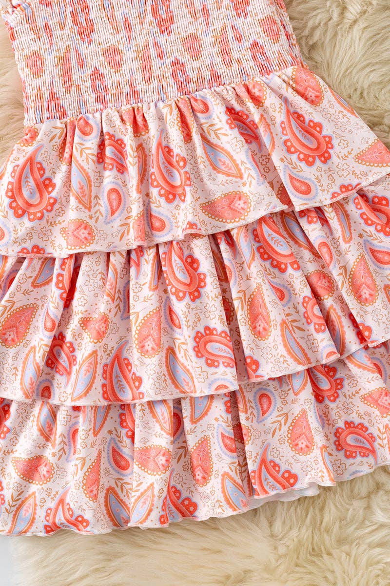 3 Tiered layered dress w/orange printed paisley.