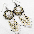 White Handmade Flower Seed Bead Earrings