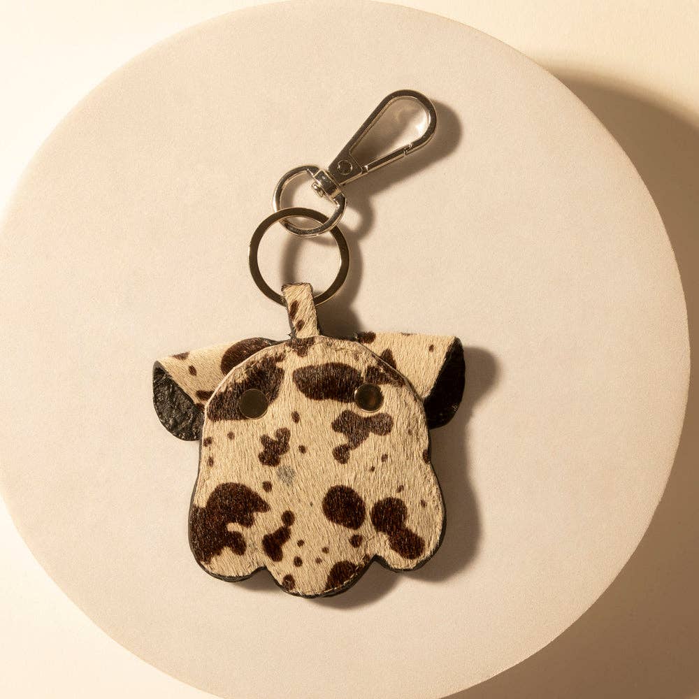 Dustpaw Hide Keychain in Desert Hide Mix – Handcrafted Cowhide Bulldog Charm