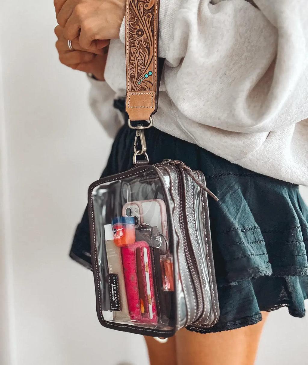 Darla Clear Wristlet | transparent western purse - game day holding phone and makeup, stylish and spacious for events.