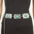 Western Mixed Turquoise Stud Rectangle Concho Chain Belt
