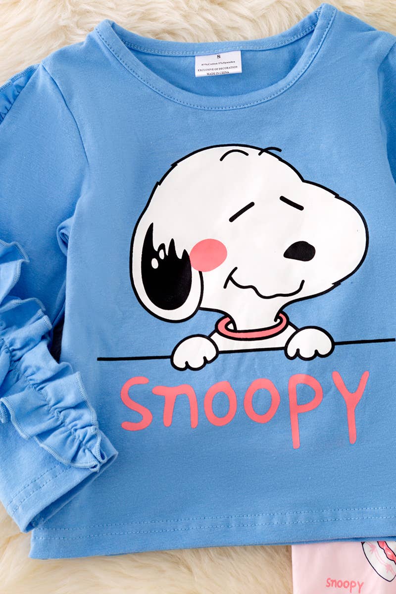 Snoop, blue ruffle detail sleeve top & matchinG.