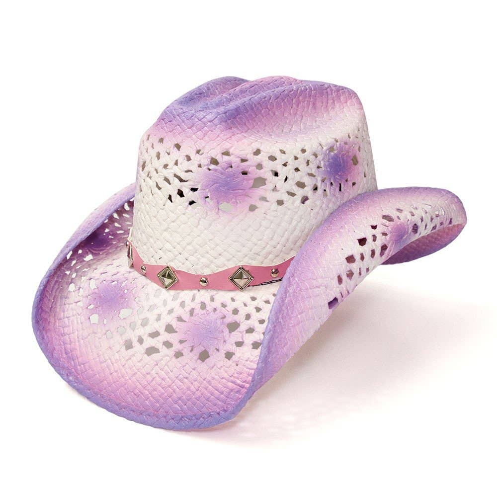 Straw Western Hat with Purple Trim