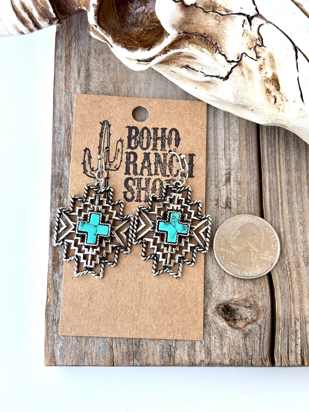 Western Filigree Turquoise Stone Dangle Earrings