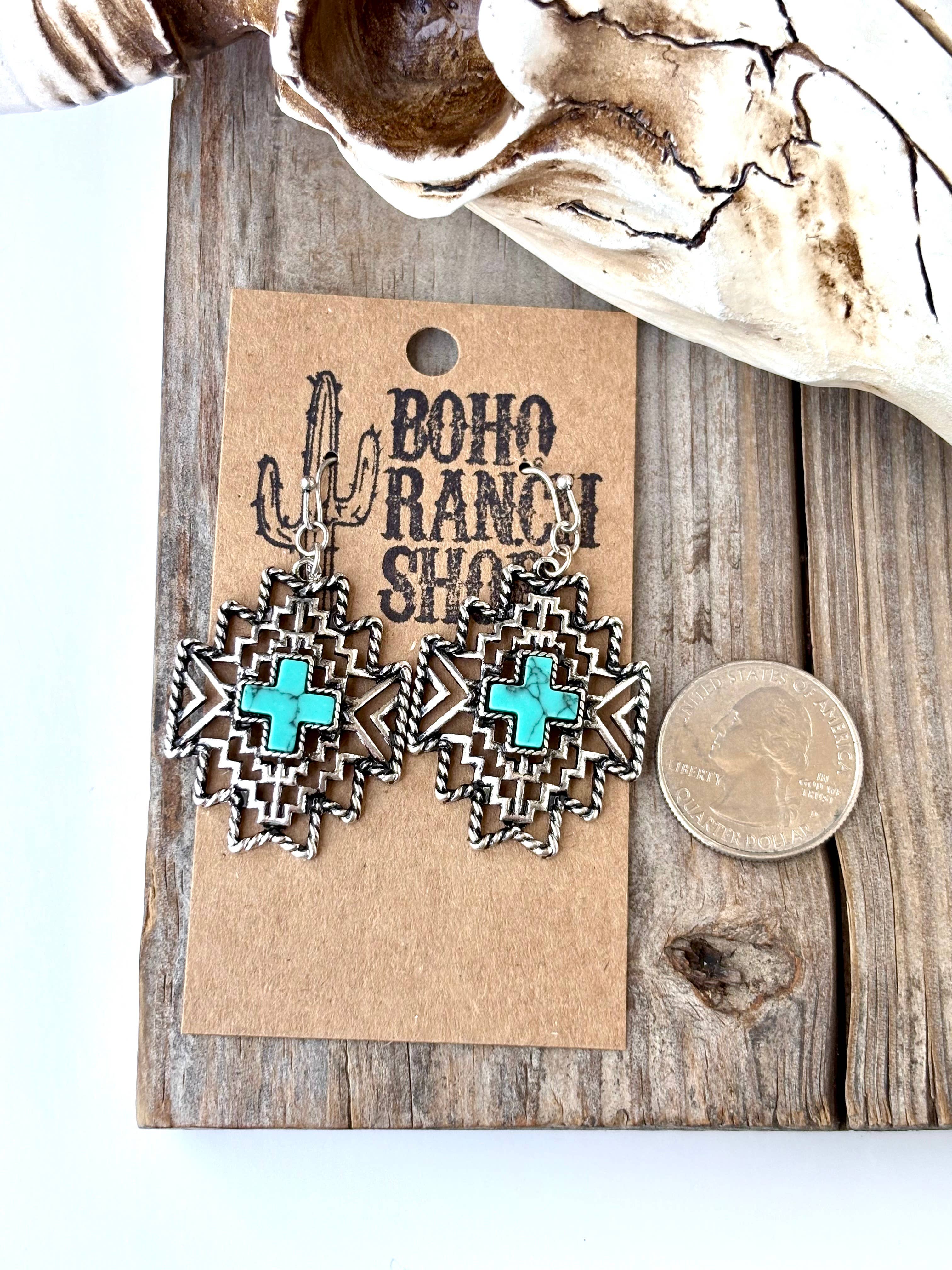 Western Filigree Turquoise Stone Dangle Earrings