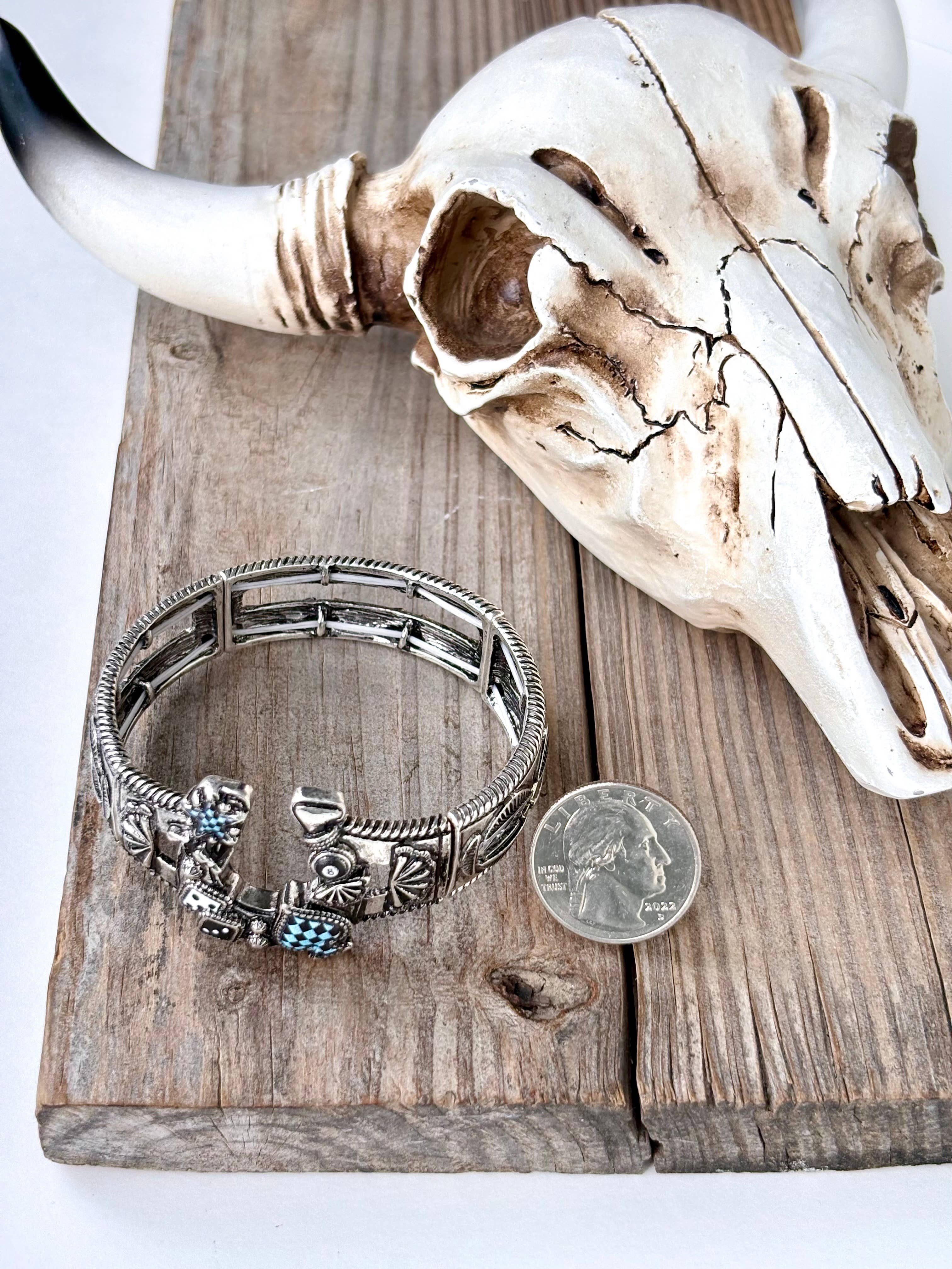 Western Horseshoe Spade Checker Stretch Bracelet