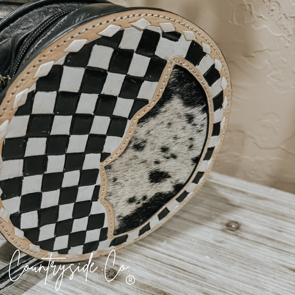 Emery Checkered & Cowhide Canteen Purse