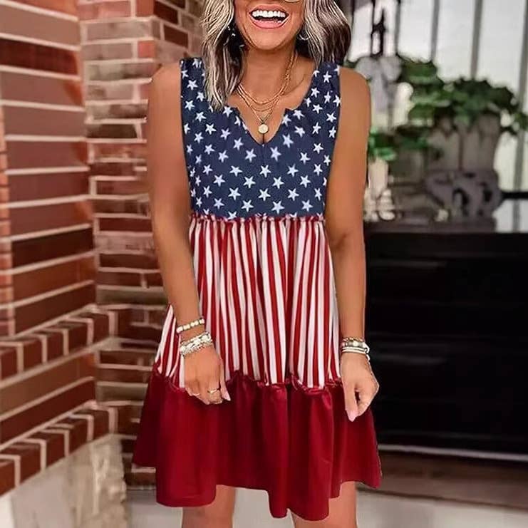 American flag print sundress independence Day dress